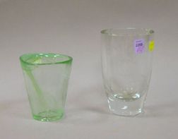 Kosta Boda Opalescent Green Glass Vase and a Scandinavian Colorless Etched Crystal Vase. 